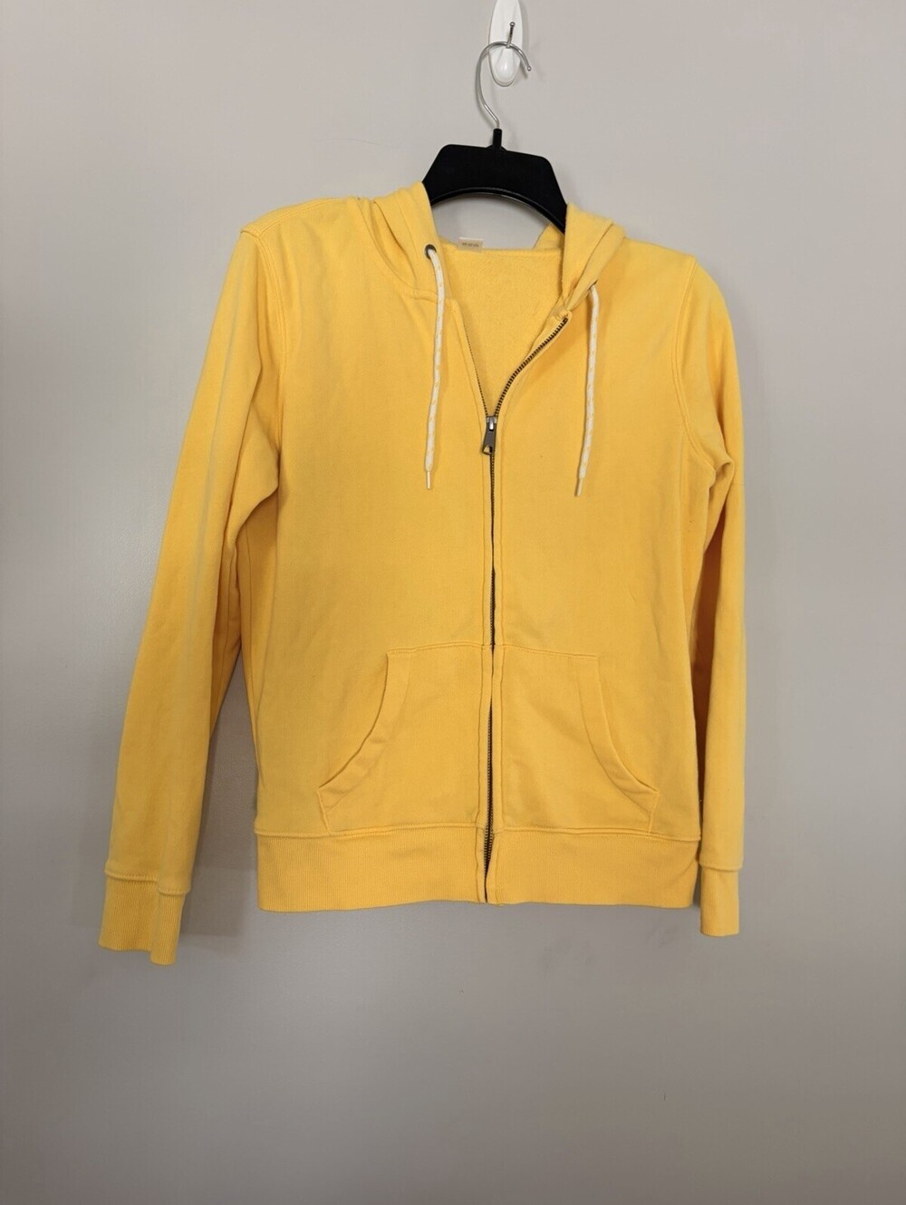 Old Navy Sweatshirt Jacket Women's Small Yellow Long Sleeve Zip-Up Hooded White